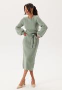 BUBBLEROOM Round Neck Rib Knitted Midi Dress  Dusty green L