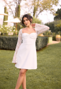 Bubbleroom Occasion Lace Sleeve Bustier Dress White 36