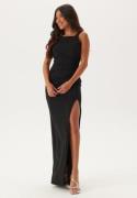 Bubbleroom Occasion Square Neck Slit Maxi Dress Black L