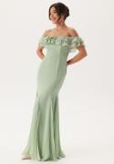 Goddiva Frilly Chiffon Off Shoulder Maxi Dress Sage Green XS (UK8)