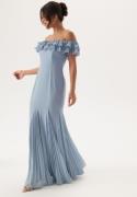 Goddiva Frilly Chiffon Off Shoulder Maxi Dress Dusky Blue XXL (UK18)