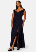 Goddiva Curve Glitter Wrap Front Maxi Curve Dress With Split Navy 46 (...