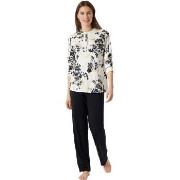 Schiesser Contemporary Nightwear Pyjama Interlock Svart/Vit 46 Dam