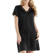 Damella Woven Silk Plain Nightdress Svart silke Small Dam