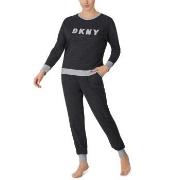 DKNY New Signature Long Sleeve Top and Jogger PJ Mörkgrå Large Dam