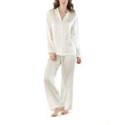 Damella Woven Silk Plain Pyjamas Set Elfenben silke Large Dam