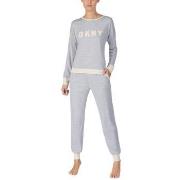 DKNY New Signature Long Sleeve Top and Jogger PJ Grå X-Small Dam