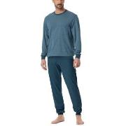 Schiesser Comfort Essentials Pyjama With Cuff Blå/Blå bomull 48 Herr