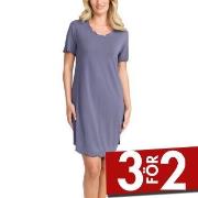 Damella Bamboo Plain Short Sleeve Nightdress Blå Bambu Large Dam