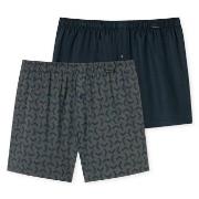 Schiesser Kalsonger 2P Leg Flattering Boxer Shorts Blå/Grå bomull Smal...