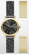 DKNY Damklocka NY6616SET Soho Svart/Guldtonat stål Ø28 mm