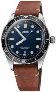 Oris Herrklocka 01 733 7707 4055-07 5 20 45 Diving Blå/Läder Ø40 mm