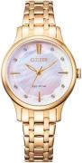 Citizen Damklocka EM0893-87Y Elegance Vit/Gulguldtonat stål Ø30 mm