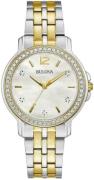 Bulova Damklocka 98X127 Crystal Vit/Gulguldtonat stål Ø34 mm