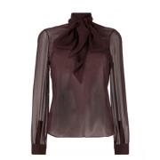 Saint Laurent Elegant Brun Sidenblus Brown, Dam