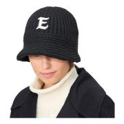 Ermanno Scervino Bucket Hat i Ullblandning med Logotyp Black, Dam