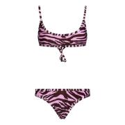 The Attico Rosa Zebra-Print Bandeau Bikini Ss23 Pink, Dam