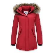 Matogla Dam Parka - Fuskpälskrage - Slim Fit Red, Dam