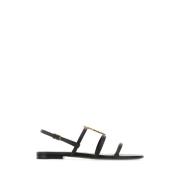 Saint Laurent Cassandra Flat Sandals Black, Dam