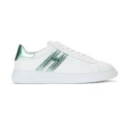 Hogan Vita lädersneakers med metalliska gröna detaljer White, Dam