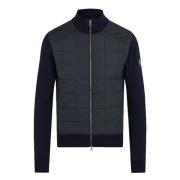 Belstaff Tvättad Navy Cardigan med Dragkedja och Quiltade Paneler Blue...