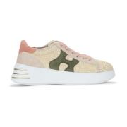 Hogan Beige och Grön Rafia Sneakers - Rebel Kollektion Beige, Dam