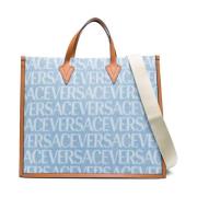 Versace Blå Logo Print Toteväska Blue, Herr