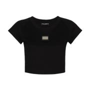 Dolce & Gabbana Silver Logo Cropped T-Shirt Black, Dam