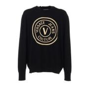 Versace Jeans Couture Herrtröja i Ull med Guldlogga Black, Herr