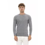 Alpha Studio Grå Viskos Crewneck Sweater Gray, Herr