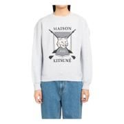 Maison Kitsuné Grå College Fox Print Sweatshirt Gray, Dam