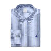 Brooks Brothers Milano Slim-Fit Sport-skjorta, bredduk, knäppkrage Blu...