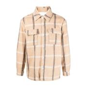 Family First Beige Rutig Jersey-Fleece Skjorta Beige, Herr