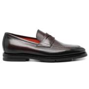 Santoni Burgundy Almond-Toe Läder Penny Loafers Brown, Herr