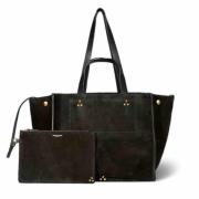 Jérôme Dreyfuss Svart Mocka Shopper Väska med Läderkant Black, Dam