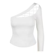 Elisabetta Franchi Crossover Stickad Top White, Dam