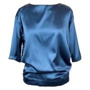 Noor of Sweden Tina Silk Blouse Short Sleeves Blue, Dam