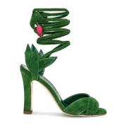 Manolo Blahnik Wrap Sandaler med 10,5 cm Klack Green, Dam