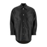 Nanushka Oversize Martin Skjorta i Svart Syntetiskt Läder Black, Herr