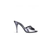 Saint Laurent Silver Metallic Klackmules Gray, Dam