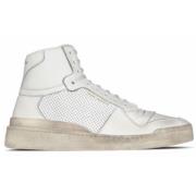 Saint Laurent Slitna läder high-top sneakers White, Dam