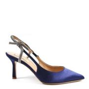 Ninalilou Blå Satin Slingback Pumps med Swarovski Blue, Dam