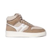 Hogan Beige Nubuck Sneakers med Faux Fur Inlägg Beige, Dam