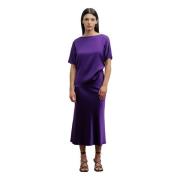 Ahlvar Gallery Satin Bias-Cut Lila Kjol Purple, Dam