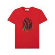 Lanvin Rose Hotfix Stone T-Shirt Red, Dam