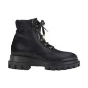 AGL Lyxiga Snörade Läder Booties Black, Dam