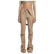 Andrea Adamo Flanell Multipocket Flare Byxor Beige, Dam