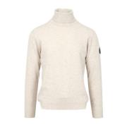 Roy Roger's Krämig Ullblandad Turtleneck Sweater med Denim Patch Beige...