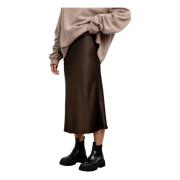 Ahlvar Gallery Satin Bias-Cut Midi Kjol Brown, Dam