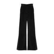 Msgm Svarta Velvet Palazzo Byxor Black, Dam